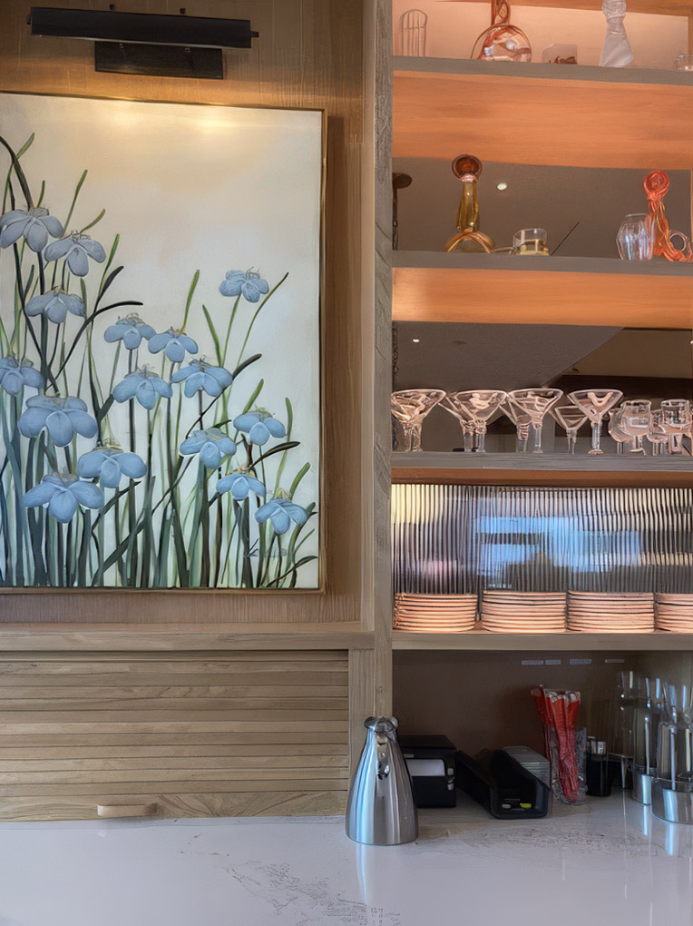 Server station millwork and built-in shelving detail